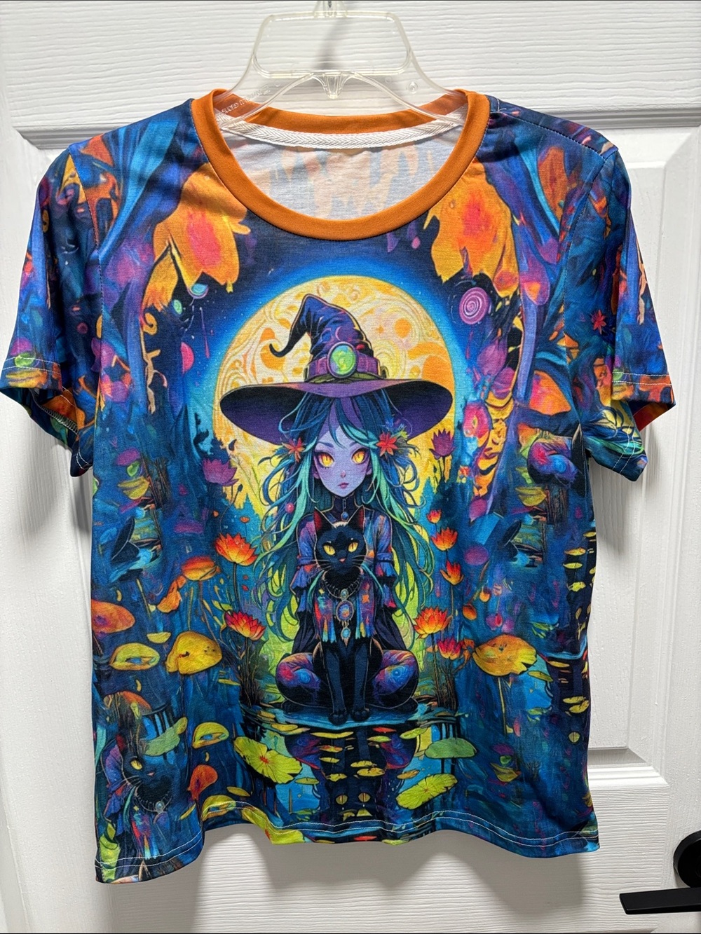 Witch Graphic Tee - Blue & Orange Halloween